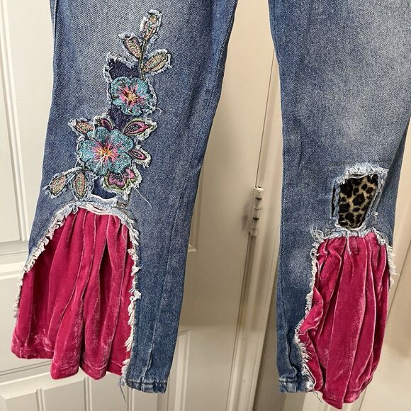 Greggy Girl Flare Wide Leg Boutique Embroidered Pink Velvet Jeans Girls Size 7 - Picture 2 of 7